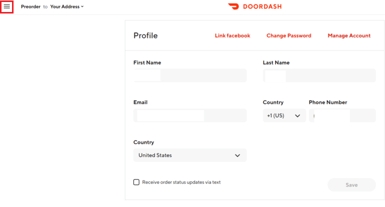 Click on the Hamburger icon from the top left corner | How to Remove DoorDash Card as Payment Method