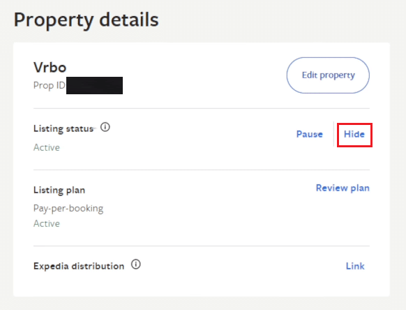 Click on the Hide option next to the Listing status section