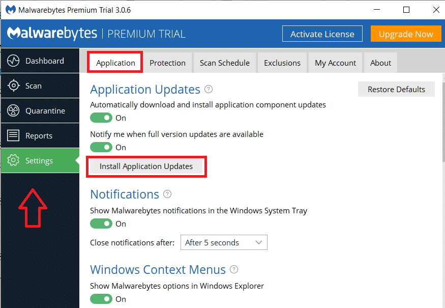 Click on the Install Application Updates button