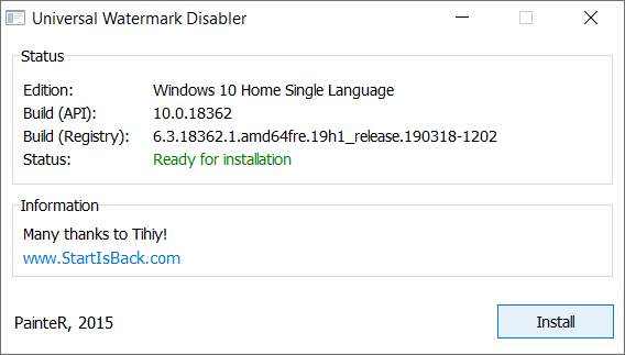 Click on the Install button to remove the Evaluation Copy watermark | Remove The Activate Windows 10 watermark