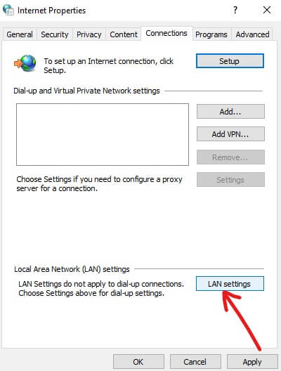 Click on the LAN settings settings op