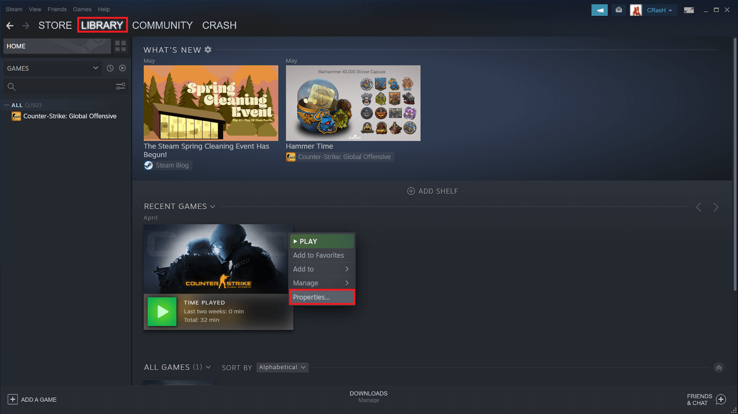 Click on the Library and Select Properties from the menu