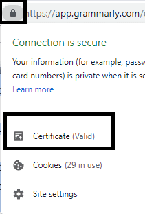 Click on the Lock icon on the address bar of the domain and click on Certificate