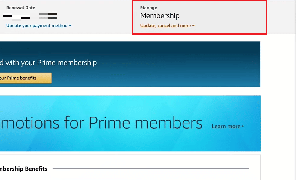 Click on the Manage Membership tab from the top right corner