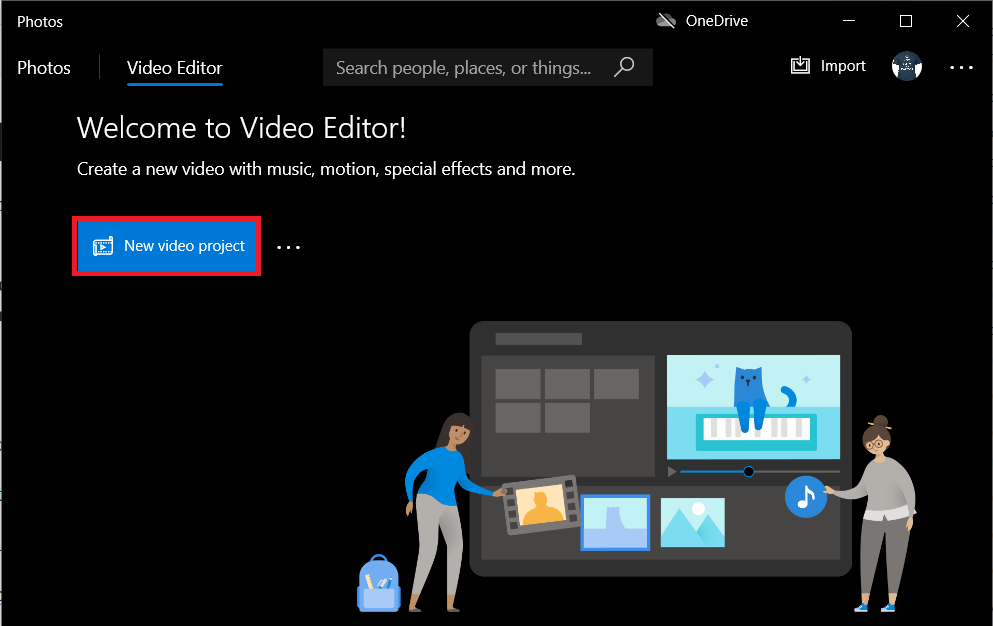 Нажмите кнопку «Новый видеопроект» | Как удалить звук из видео в Windows 10?