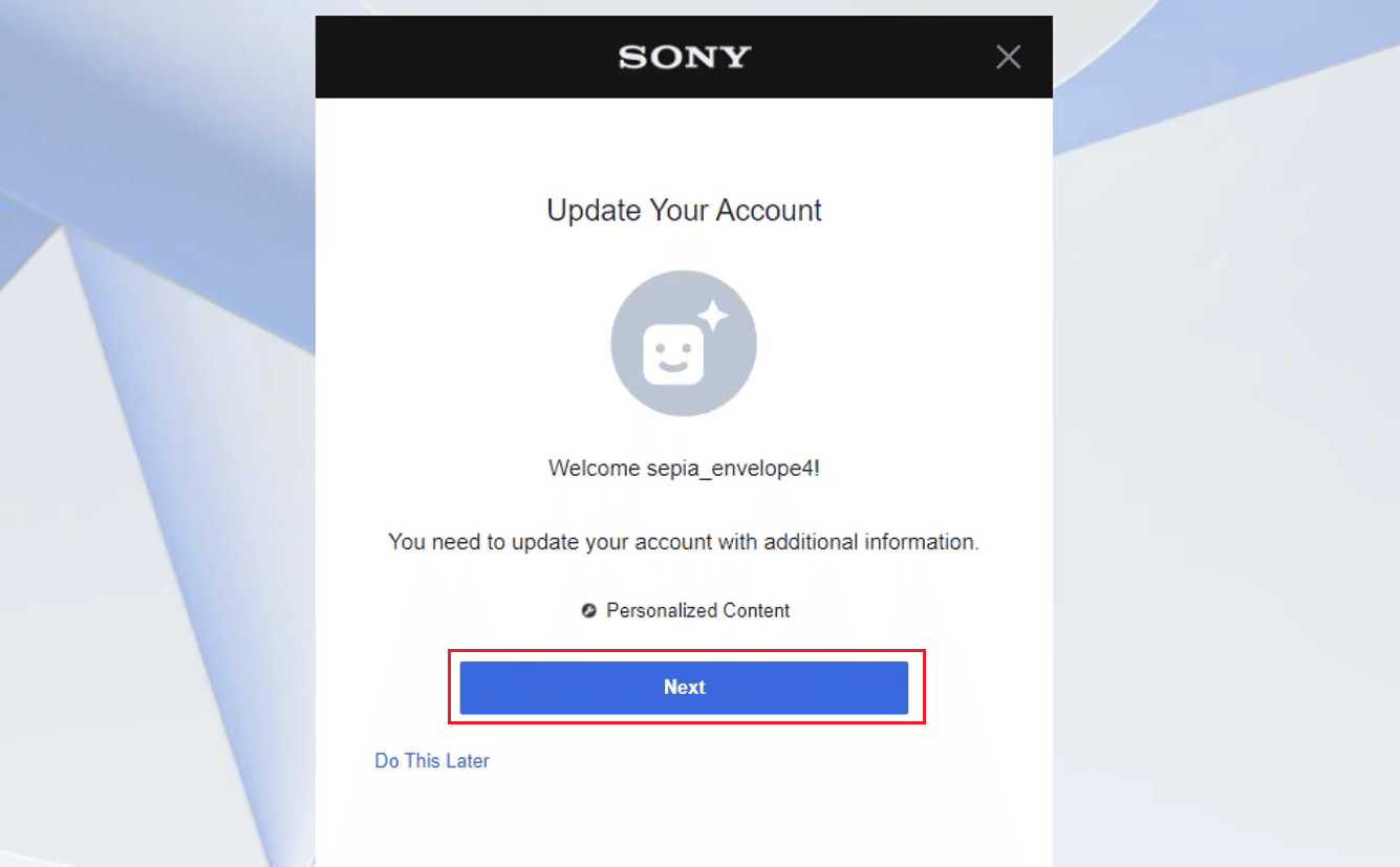 Click on the Next option to update your account