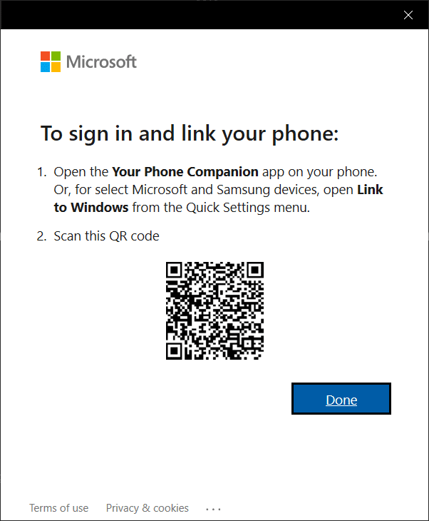 Click on the Open QR Code button | What is YourPhone.exe process in Windows 10