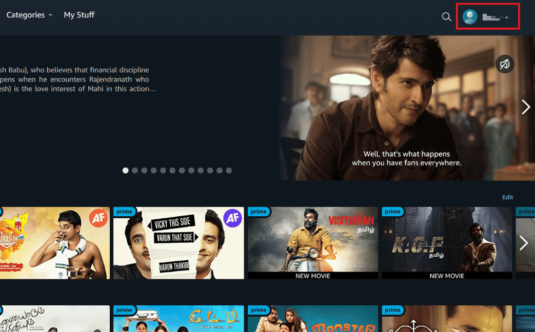 Click on the Profile from the top right corner | How Do I Cancel Prime Video Channel Subscription