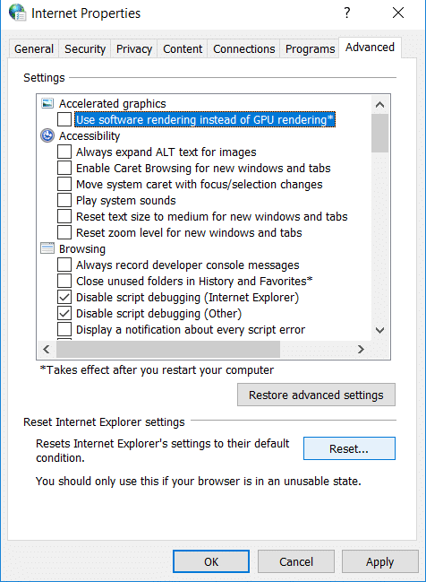 Click on the Reset button present in the window | Fix Internet Explorer has stopped working error