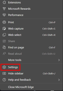 Click on the Settings option from the menu | How to Restore MSN Homepage