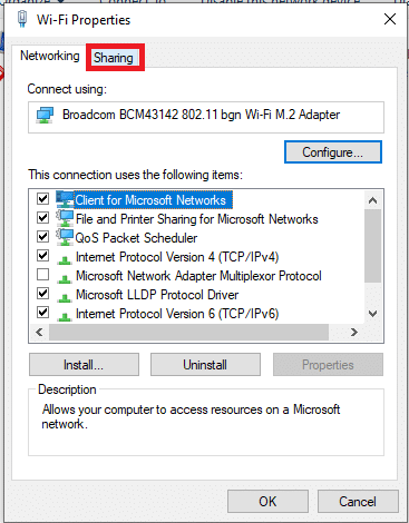 Click on the Sharing tab at the top of the dialog box | What Is Microsoft Virtual WiFi Miniport Adapter 