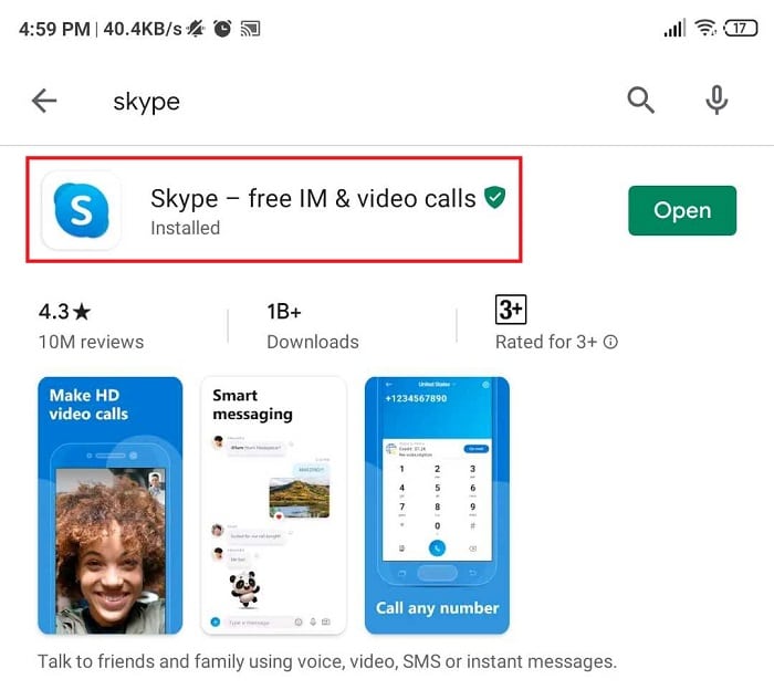 Click on the Skype app name to open it.