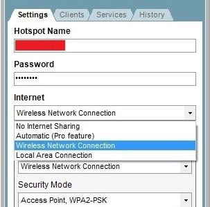 Click on the Start Hotspot option to create a wireless hotspot network