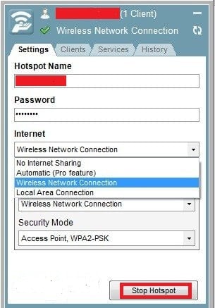 Click on the Stop Hotspot option on the Connectify software