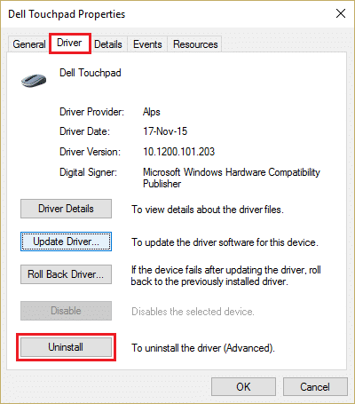 Click on the Uninstall driver button to uninstall any corrupt