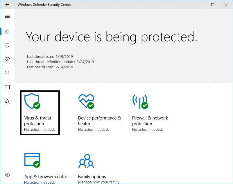 Click on the Virus & threat protection settings