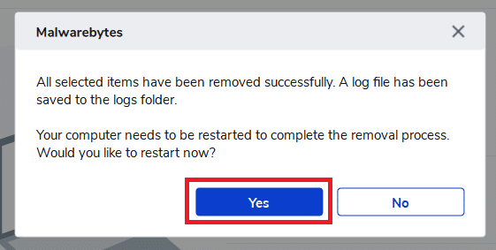 Click on the Yes button to complete the removal process | Remove ByteFence Redirect Completely