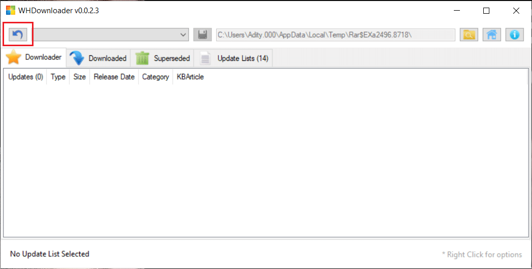 Click on the arrow button in WHDownloader window