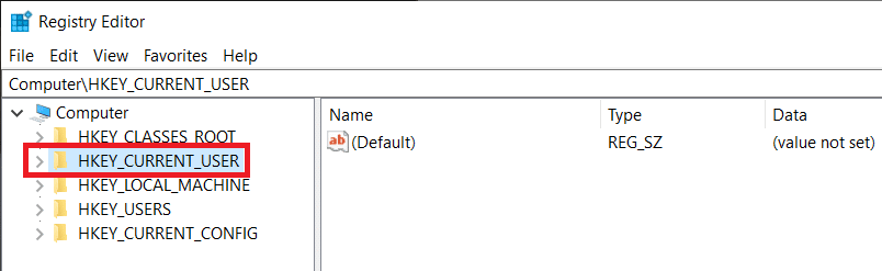 Click on the arrow next to HKEY_CURRENT_USER to expand the same