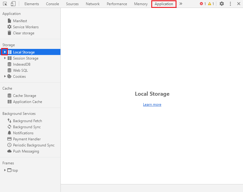 Click on the arrow next to Local storage