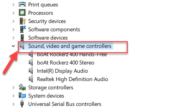 Click on the arrow next to  Sound, video and game controllers to expand it