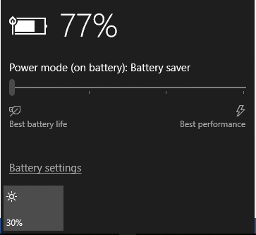Click on the battery icon then drag the ‘Power mode’ slider to its extreme left