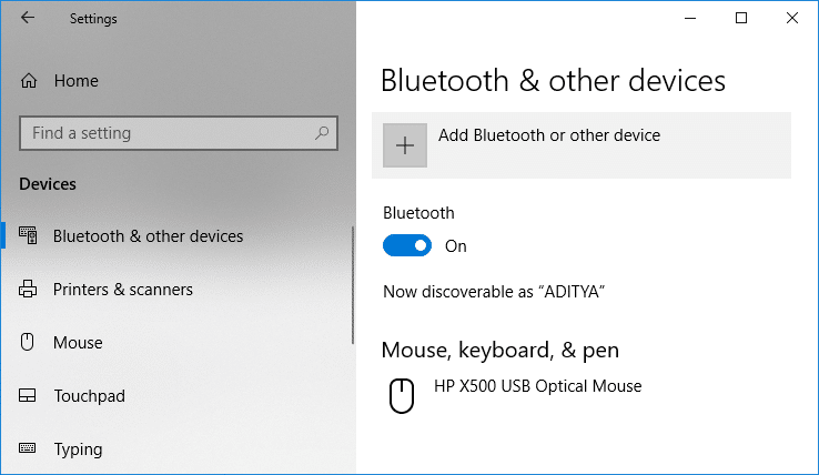 Click on the + button for Add Bluetooth or other device