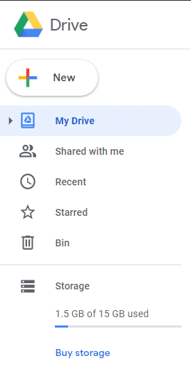 Click on the button labelled  New to upload a new file to your Google Drive