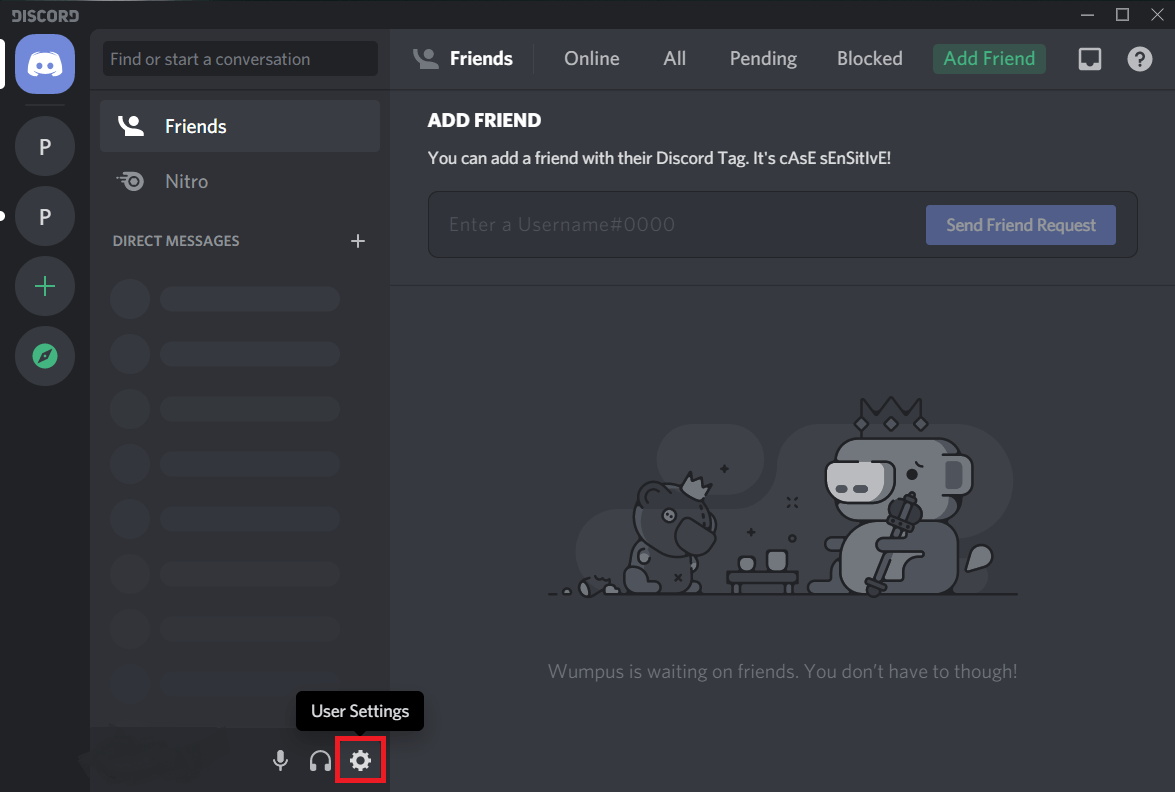 Click on the cogwheel icon next to your Discord username to access User Settings