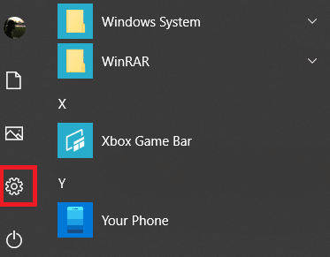 Click on the cogwheel/gear icon to launch Windows Settings | Disable YourPhone.exe process on Windows 10