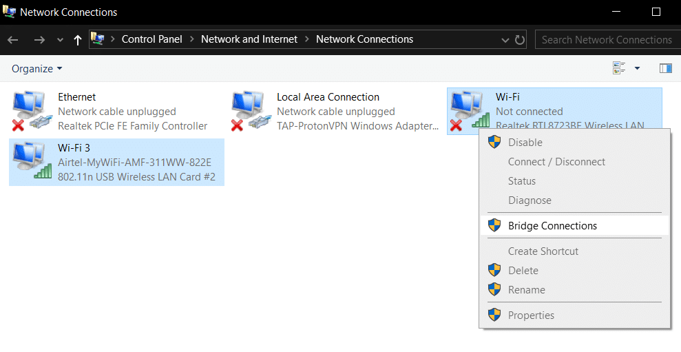 Click on the connection simultaneously to select multiple
