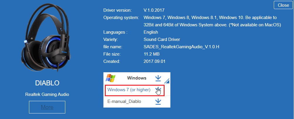Click on the download arrow to download the driver. Fix SADES Headset Not Recognised by Windows 10 Problem