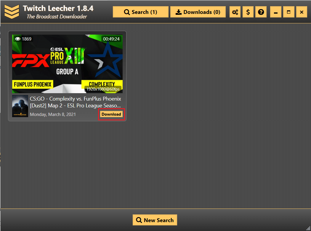 Click on the download button in Twitch Leecher
