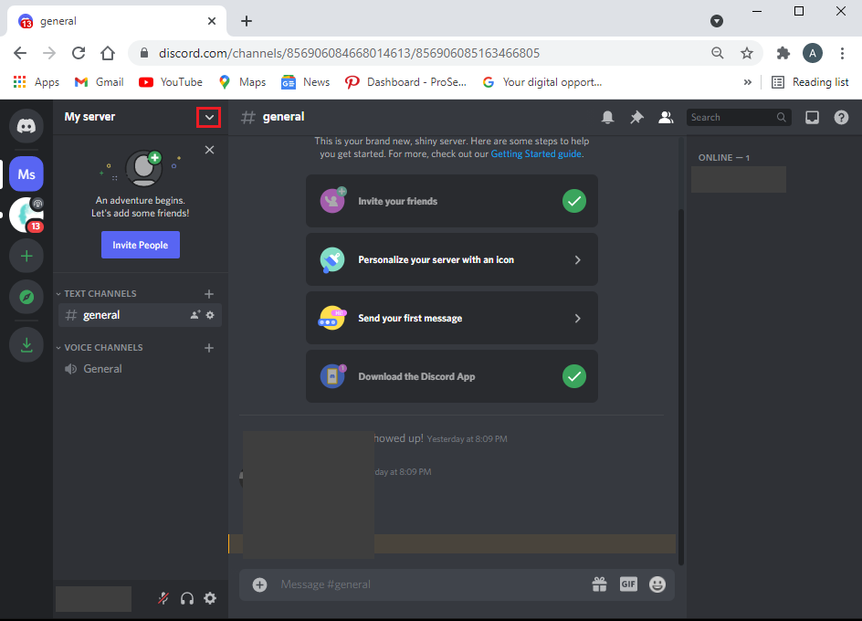 Click on the drop-down menu next to the server name | How to Leave a Discord Server