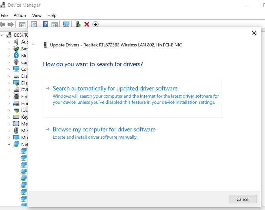 Vyberte možnost Vyhledat software ovladače v mém počítači | Opravte, že se 5GHz WiFi nezobrazuje ve Windows 10