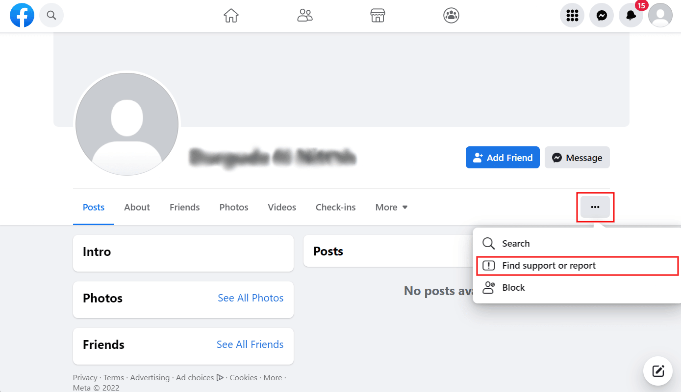 Click on the three-dotted icon - Find support or report