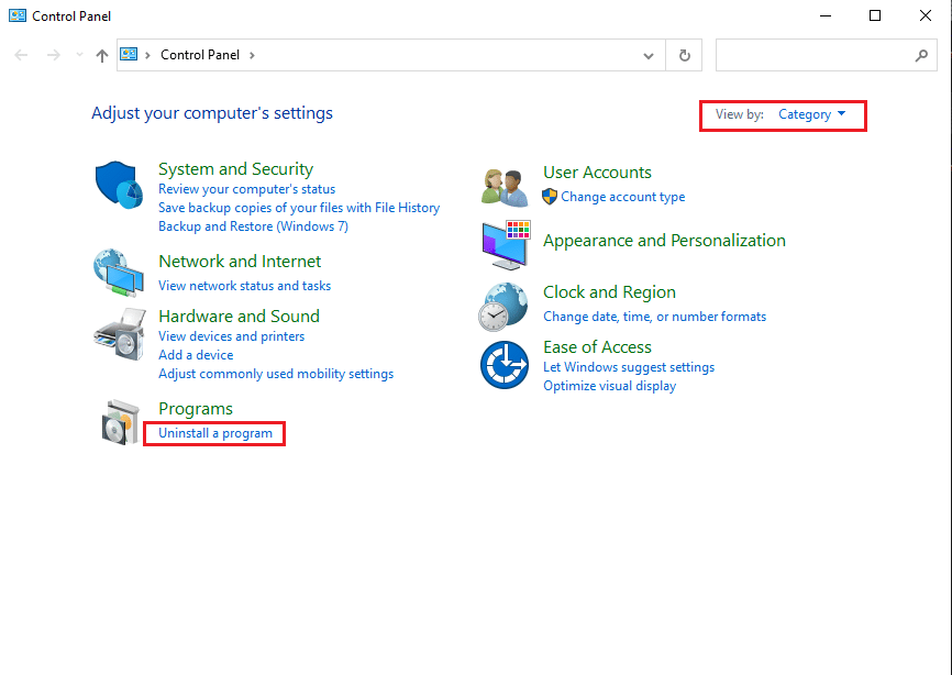 Click on uninstall a program under the Programs section