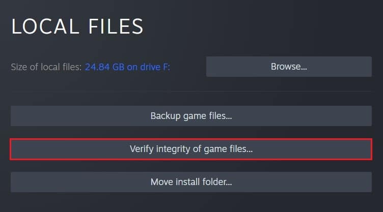 Click on verify integrity of game files | Fix Steam Corrupt Disk Error on Windows 10