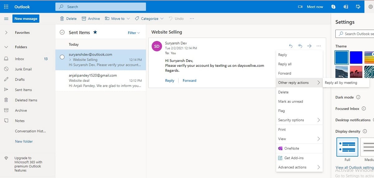 Click on ‘Actions’ on the Message tab. | How To Recall An Email In Outlook?