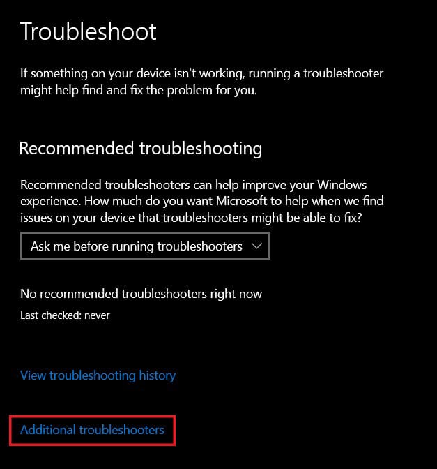 Click on ‘Advanced Troubleshooters’