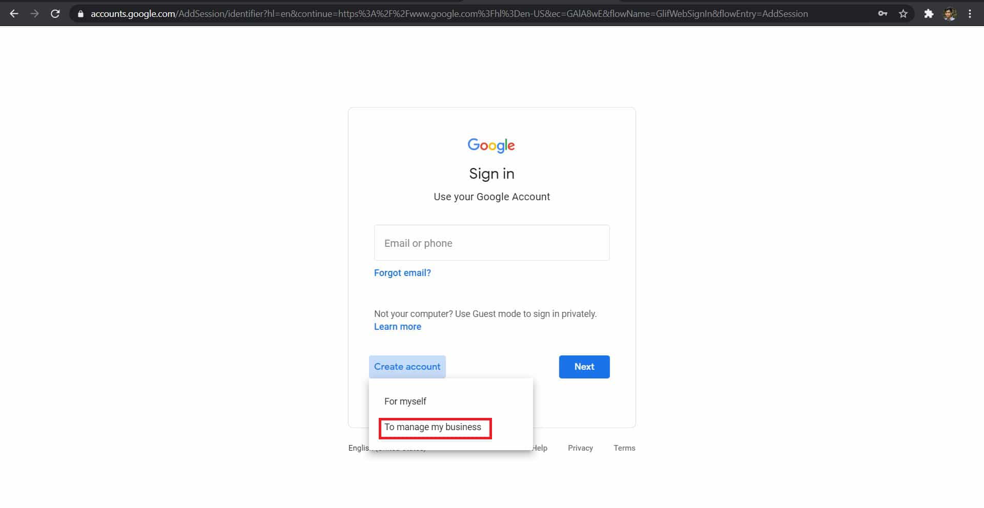 Click on ‘To manage my business to create a business Gmail account | How to create a Gmail Account without Phone Number Verification