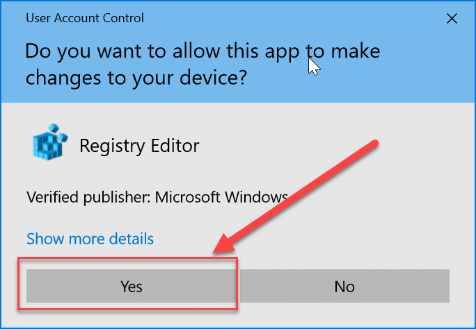 Click on “Yes” to open the Registry Editor.