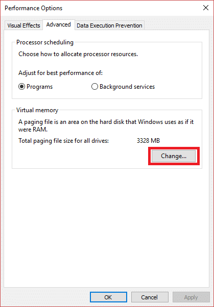 Click the Change... button under the Virtual memory section