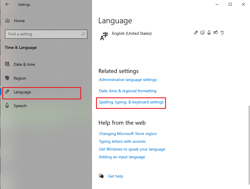 Click the Spelling, typing, and keyboard settings link
