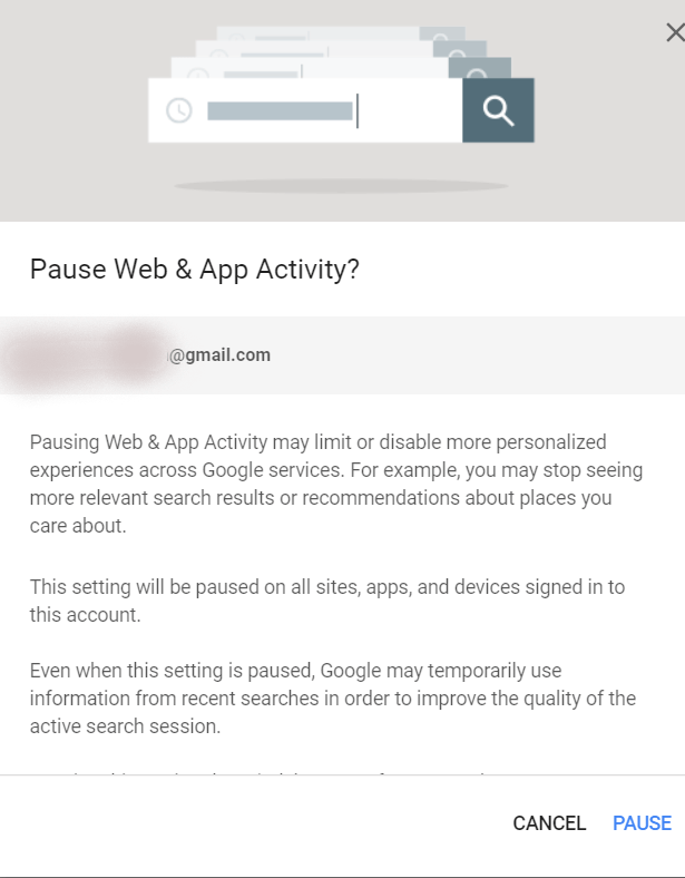 Click two times on pause and your activity will be paused | Delete Everything it knows about you
