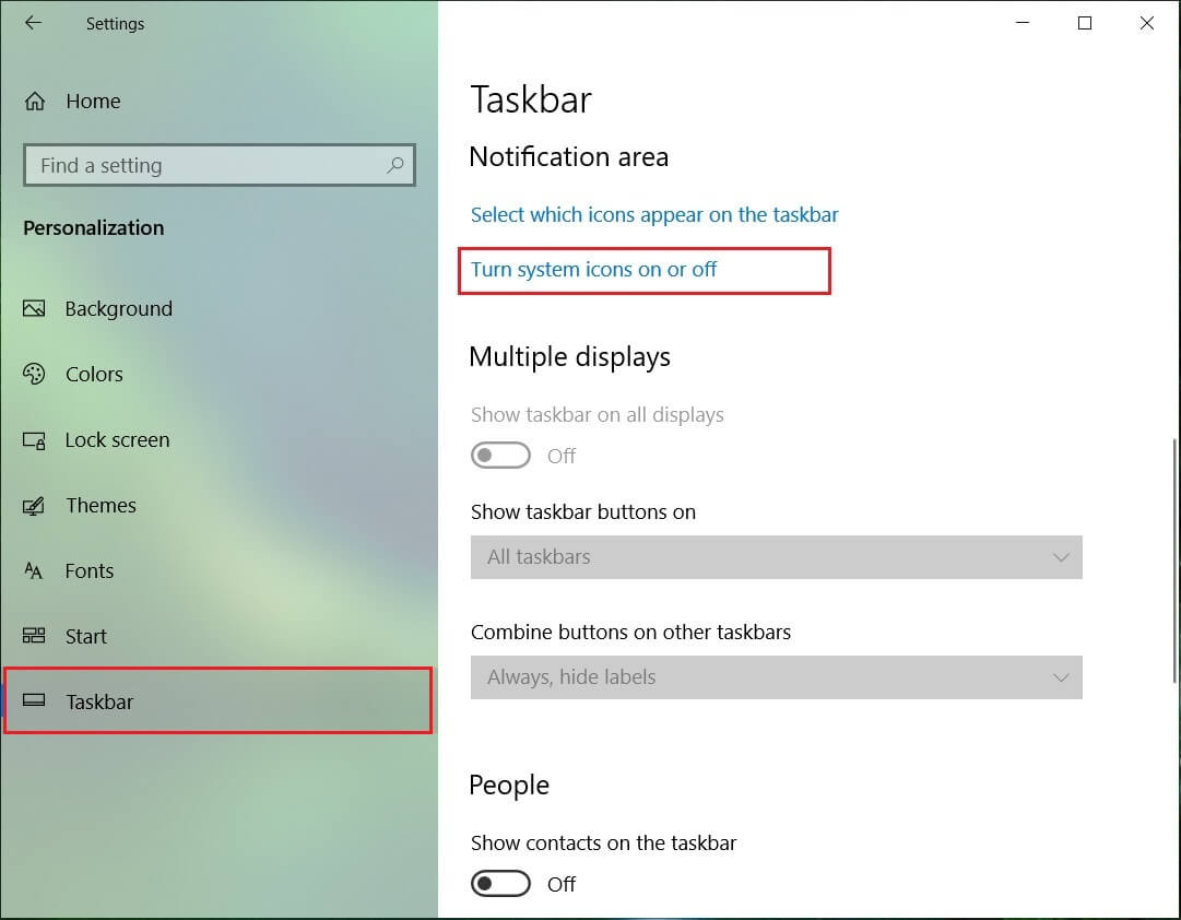 Clicks Turn system icons on or off | Fix WiFi Icon Missing From Taskbar In Windows 10