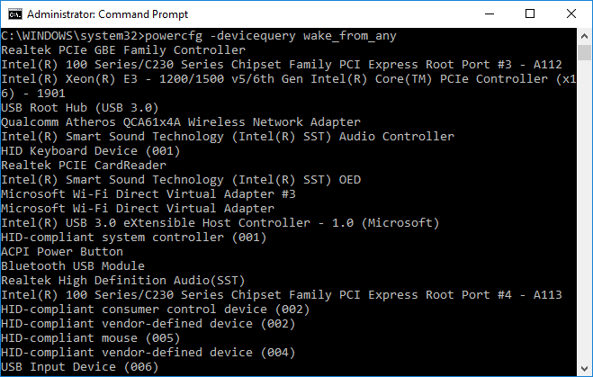 Command to give you a list of all devices which supports waking up your PC from sleep