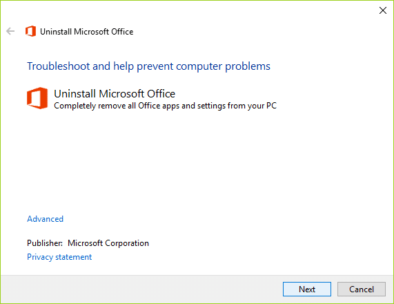 Полностью удалите Microsoft Office с помощью Fix It