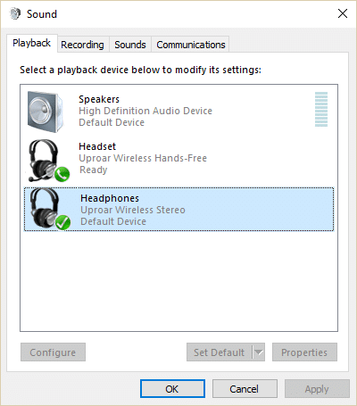 Computer stuck in headset mode under Playback devices