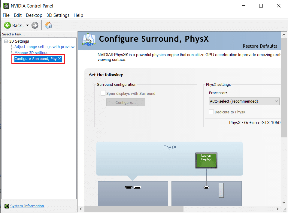 Configure Surround Physx NVIDIA Control panel